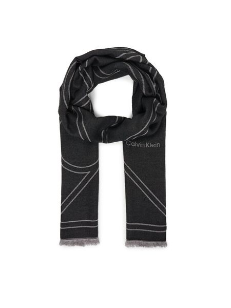 Calvin Klein Szal Emblem Repeat Lw Shawl W Fringes LV04F8074G Czarny. Czarne szaliki i kominy Calvin Klein, bez wzorów, z materiału. Za 249.99 zł.