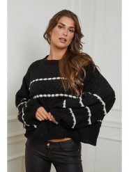 Plume Sweter "Clovis" w kolorze czarno-białym rozmiar: L. Czarne swetry Plume, l, bez wzorów, bez ramiączek. Za 95.01 zł.