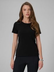 4F T-shirt slim gładki damski - czarny M. Czarne t-shirty 4f, m, bez wzorów, z dzianiny, klasyczne, bez kołnierzyka, bez ramiączek. Za 49.99 zł.