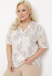 Beżowa Bluzka Wiskozowa we Florystyczny Print Zapinana na Guziki Banarda. Brązowe bluzki Born2be, xl, bez wzorów, z wiskozy, bez kołnierzyka, bez ramiączek. W wyprzedaży za 38.24 zł.