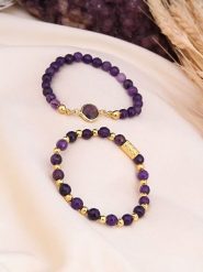 L'Atelier de Gaia Pozłacane bransoletki (2 szt.) z ametystem rozmiar: onesize. Różowe bransoletki L'Atelier de Gaia, z ametystem, pozłacane. Za 129.75 zł.