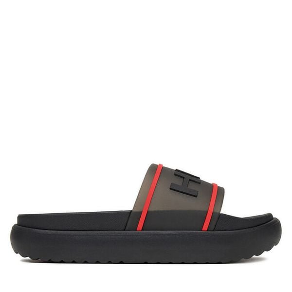 Klapki Hunter. Czarne klapki Hunter, bez wzorów, bez obcasa, bez zapięcia. Za 139.99 zł.