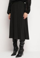 Czarna Klasyczna Plisowana Spódnica z Gumką w Pasie Valentha. Czarne spódnice Born2be, m, bez wzorów, z dzianiny, eleganckie, midi, dopasowane. W wyprzedaży za 76.49 zł.