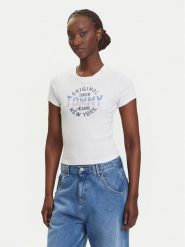 Tommy Jeans T-Shirt DW0DW21421 Écru Slim Fit. T-shirty Tommy Jeans, s, bez wzorów, z bawełny, bez kołnierzyka, bez ramiączek. Za 169.99 zł.