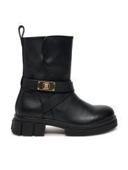 Tommy Hilfiger Botki Biker Leather FW0FW08313 Czarny. Czarne botki Tommy Hilfiger, bez wzorów, ze skóry, bez obcasa, na płaskiej podeszwie, bez zapięcia. Za 429.99 zł.