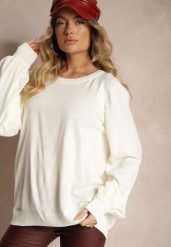 Jasnobeżowy Sweter Oversize Ozdobiony Szerokimi Ściągaczami Anittia. Brązowe swetry Renee, m, bez wzorów, z jeansu, casualowe, bez ramiączek. W wyprzedaży za 79.99 zł.