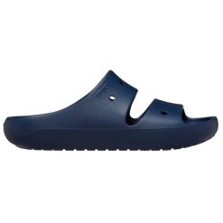 Klapki damskie Crocs Classic V2. Niebieskie klapki Crocs, bez wzorów, z materiału, klasyczne, bez obcasa, bez zapięcia. Za 135.99 zł.