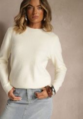 Jasnobeżowy Sweter z Wełną ze Ściągaczami Furrive. Brązowe swetry Renee, bez wzorów, z jeansu, casualowe, bez ramiączek. Za 69.99 zł.