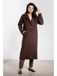 Awama Płaszcz w kolorze brązowym rozmiar: L. Brązowe płaszcze Awama, l, bez wzorów, z tkaniny, bez kaptura. Za 252.34 zł.