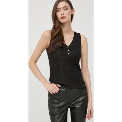 Morgan top damski kolor czarny. Czarne topy Morgan, s, bez wzorów, z materiału, bez kołnierzyka, bez ramiączek. Za 139.99 zł.