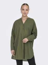 ONLY Tunika w kolorze khaki rozmiar: S/M. Brązowe tuniki ONLY, m, bez wzorów, z bawełny, bez kołnierzyka, bez ramiączek. Za 57.20 zł.