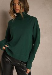 Zielony Golf z Dodatkiem Kaszmiru z Przeszyciami po Bokach Avenella. Zielone swetry Renee, l, bez wzorów, z jeansu, eleganckie, bez ramiączek. Za 109.99 zł.