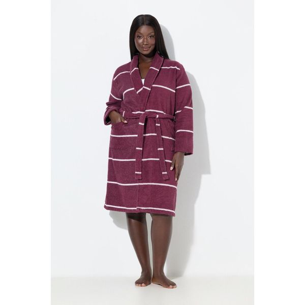 Damskie Szlafrok paski szalowy kołnierz długi rękaw frotte. Czerwone szlafroki damskie Ulla Popken, plus size, bez wzorów, z bawełny, bez ramiączek, długie. Za 349.99 zł.