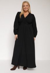 Czarna Rozkloszowana Sukienka z Marszczeniem i Gumką w Pasie Fedorna. Czarne sukienki Born2be, na co dzień, plus size, bez wzorów, eleganckie, bez kołnierzyka, plus size, bez ramiączek, rozkloszowane. Za 169.99 zł.