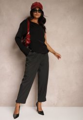 Ciemnoszare Garniturowe Spodnie o Szerokich Nogawkach Lekko Prążkowane High Waist Belbanne. Szare jeansy Renee, l, bez wzorów, z jeansu, eleganckie, z podwyższonym stanem. W wyprzedaży za 111.99 zł.