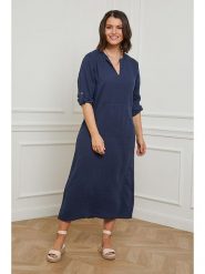 Curvy Lady Lniana sukienka w kolorze granatowym rozmiar: 40/42. Niebieskie sukienki Curvy Lady, bez wzorów, ze lnu, klasyczne, bez kołnierzyka, bez ramiączek, maxi. Za 97.05 zł.