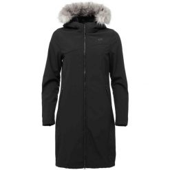 Damski płaszcz typu softshell Loap Lustra Black. Czarne płaszcze ZSPORT, bez wzorów, z softshellu, eleganckie, bez kaptura. Za 441.99 zł.