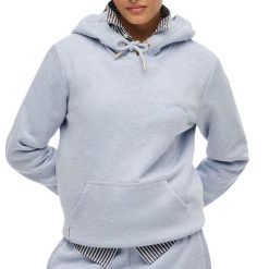 Bluza damska z kapturem Superdry Essential Logo Emb Hb. Szare bluzy Superdry, l, bez wzorów, z bawełny, eleganckie, bez ramiączek, z kapturem. Za 278.50 zł.