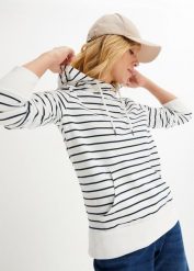 Bluza z kapturem z mieszanki bawełny. Białe bluzy bonprix, bez wzorów, z bawełny, z kapturem. Za 99.99 zł.
