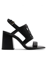 DKNY Sandały Jathryn K1404154 Czarny. Czarne sandały DKNY, bez wzorów, ze skóry, bez obcasa, na słupku, bez zapięcia. Za 559.99 zł.