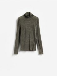 Golf z wełny merino - ciemnozielony. Zielone swetry Reserved, l, bez wzorów, z wełny, bez ramiączek. Za 199.99 zł.