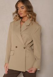 Beżowa Pudełkowa Marynarka Oversize o Dwurzędowym Fasonie z Dodatkowym Guzikiem Pasmira. Brązowe marynarki i żakiety Renee, m, z aplikacjami, z jeansu, eleganckie, bez ramiączek. W wyprzedaży za 203.99 zł.