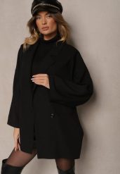 Czarna Oversizowa Marynarka z Klapami i Dwurzędowym Zapięciem Sinthelis. Czarne marynarki i żakiety Renee, z aplikacjami, eleganckie, bez ramiączek. Za 139.99 zł.