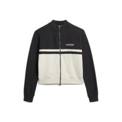 Damska bluza dresowa zapinana na zamek Superdry Athletic Essentials. Czarne bluzy Superdry, bez wzorów, z dresówki, sportowe, bez ramiączek, bez kaptura. Za 288.40 zł.