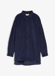 Koszula sztruksowa oversize. Niebieskie koszule bonprix, bez wzorów, z bawełny, bez kołnierzyka, bez ramiączek. Za 139.99 zł.