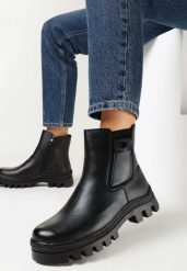 Czarne Botki w Stylu Rockowych Sztybletów Solte. Czarne botki Born2be, bez wzorów, bez obcasa, na płaskiej podeszwie, bez zapięcia. W wyprzedaży za 149.99 zł.