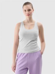 4F Top slim gładki damski - szary XS. Szare topy 4f, xs, bez wzorów, z bawełny, sportowe, bez kołnierzyka, bez ramiączek. W wyprzedaży za 29.99 zł.