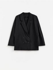 Marynarka oversize z lyocellu - czarny. Czarne marynarki i żakiety Reserved, l, bez wzorów, z lyocellu, bez ramiączek. Za 199.99 zł.