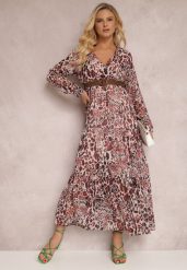Różowa Sukienka Hellanassa. Czerwone sukienki Renee, l, z aplikacjami, eleganckie, bez kołnierzyka, bez ramiączek, maxi, kopertowe. W wyprzedaży za 119.99 zł.