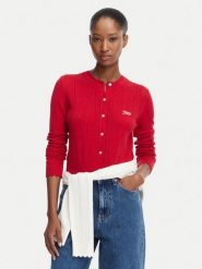 Tommy Jeans Kardigan Pointelle DW0DW22931 Czerwony Regular Fit. Czerwone swetry Tommy Jeans, l, bez wzorów, z jeansu, bez ramiączek. Za 449.99 zł.