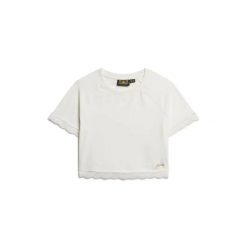 Koszulka damska z krawędzią Superdry. Niebieskie t-shirty sportowe Superdry, l, bez wzorów, z materiału, bez ramiączek. Za 135.35 zł.