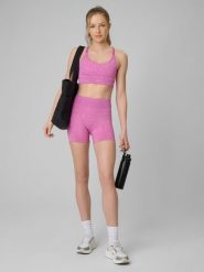 4F Spodenki treningowe bezszwowe damskie - różowe XS/S. Czerwone szorty sportowe 4f, bez wzorów, z dzianiny, z podwyższonym stanem, na fitness i siłownię. Za 119.99 zł.