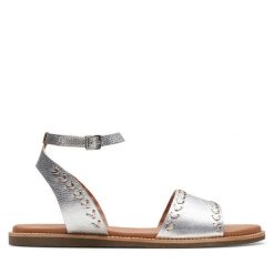 Sandały Clarks. Szare sandały Clarks, bez wzorów, bez obcasa, na płaskiej podeszwie, bez zapięcia. Za 299.99 zł.