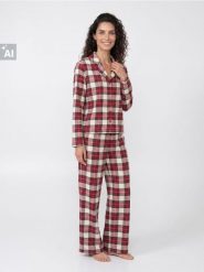 Świąteczna flanelowa piżama w kratę - kremowy. Białe piżamy Sinsay, l, bez wzorów, bez kołnierzyka, bez ramiączek. Za 69.99 zł.