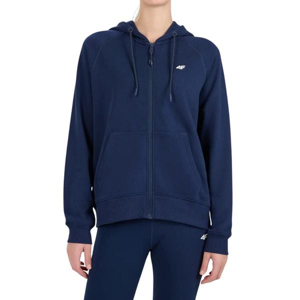 Bluza damska 4F z kapturem, regular fit. Niebieskie bluzy 4f, m, bez wzorów, z bawełny, sportowe, bez ramiączek, z kapturem. Za 120.99 zł.