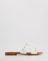 KLAPKI Z NITAMI 402B VAC BIANCO. Klapki Venezia, bez wzorów, ze skóry, bez obcasa, bez zapięcia. Za 189.00 zł.
