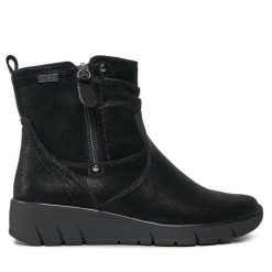 Botki Jana. Czarne botki JANA, bez wzorów, bez obcasa, na płaskiej podeszwie, bez zapięcia. Za 199.99 zł.