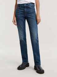 G-Star Dżinsy "Strace" - Straight fit - w kolorze granatowym rozmiar: W25/L32. Niebieskie jeansy G-Star, l, z aplikacjami, z bawełny, klasyczne, z podwyższonym stanem. Za 161.73 zł.