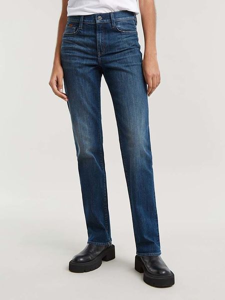 G-Star Dżinsy "Strace" - Straight fit - w kolorze granatowym rozmiar: W25/L32. Niebieskie jeansy G-Star, l, z aplikacjami, z bawełny, klasyczne, z podwyższonym stanem. Za 161.73 zł.