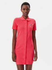 Tommy Jeans Sukienka codzienna Badge DW0DW20302 Różowy Regular Fit. Czerwone sukienki Tommy Jeans, na co dzień, xxs, bez wzorów, z bawełny, bez kołnierzyka, bez ramiączek, koszulowe. Za 279.99 zł.