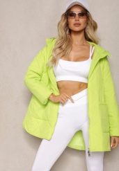 Zielona Pikowana Kurtka o Fasonie Oversize z Kapturem i Naszytymi Kieszeniami Gomella. Zielone kurtki Renee, l, bez wzorów, z kapturem. W wyprzedaży za 247.49 zł.