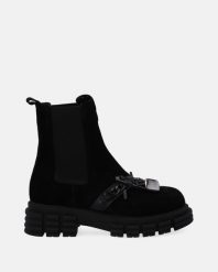 CZARNE SZTYBLETY Z ZAMSZU P439050 21 BLACK. Czarne botki Venezia, bez wzorów, ze skóry, bez obcasa, bez zapięcia. Za 279.00 zł.