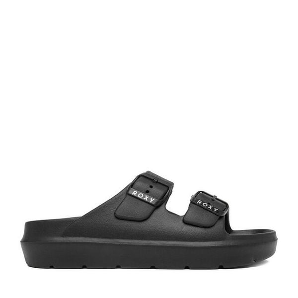 Klapki Roxy. Czarne klapki Roxy, bez wzorów, bez obcasa, bez zapięcia. Za 99.99 zł.