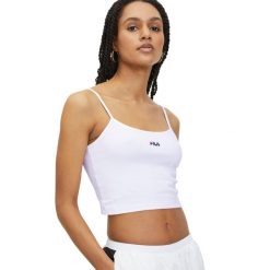 Koszulka damska FILA Loni Cropped Spaghetti. Czarne t-shirty sportowe Fila, s, bez wzorów, z bawełny, bez ramiączek. Za 159.99 zł.