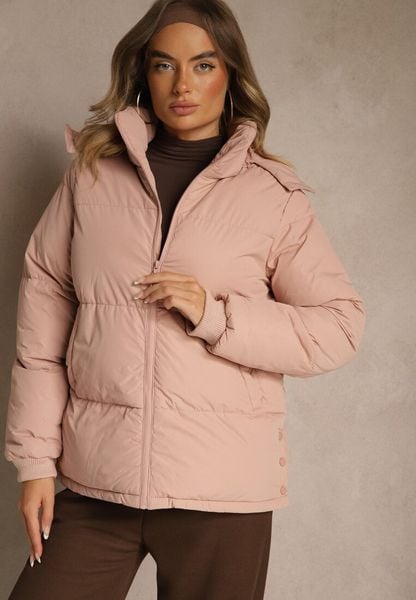 Różowa Pikowana Kurtka z Odpinanym Kapturem Lucane. Czerwone kurtki Renee, l, bez wzorów. Za 119.99 zł.