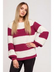 Made of emotion Sweter w kolorze biało-fioletowym rozmiar: L/XL. Białe swetry Made Of Emotion, l, bez wzorów, ze splotem, bez ramiączek. Za 127.95 zł.